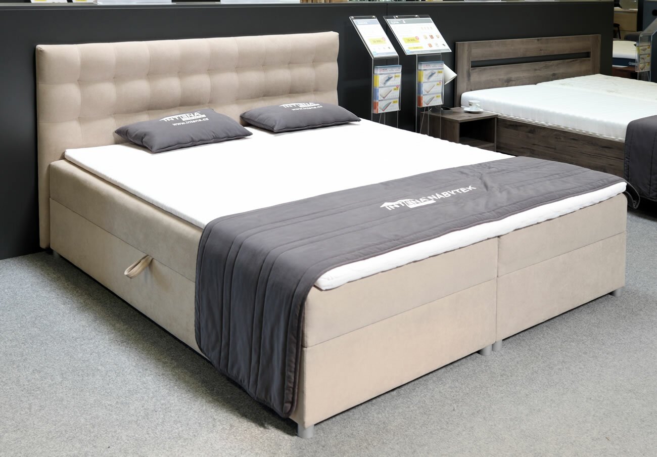 Postel boxspring DENVER LUX s matracemi a topperem - VÝPRODEJ Z EXPOZICE