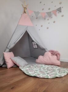 ArtTip Dětský stan TIPOO Teepee | šedá/růžová